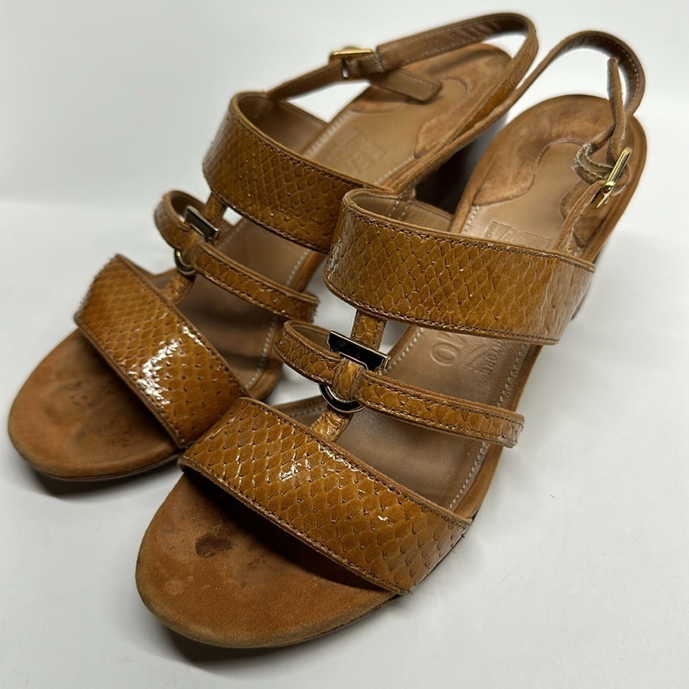 Ferragamo Sandals Shoes High Heel Open Toe Ankle Strap Cognac Brown Size 6 B - Picture 3 of 13